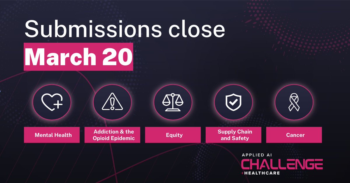 GSACoE's tweet photo. Only a few days left to submit your #AISolution to the #AppliedAIChallenge for Healthcare! Don't miss your chance to make a difference. Learn more: https://t.co/0bHntc5eE2 https://t.co/Jvlpyra4Vm