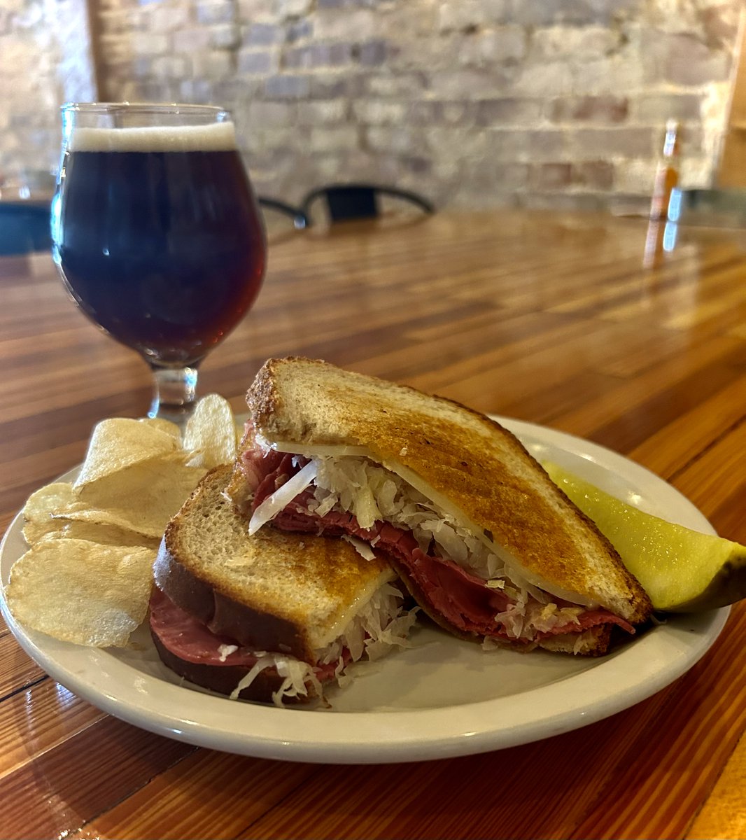 St. Patty's Day Reuben Panini $12 all week long! 
Rye bread, corned beef, Swiss cheese, sauerkraut, house made special sauce. Served w/dill pickle &amp; chips.