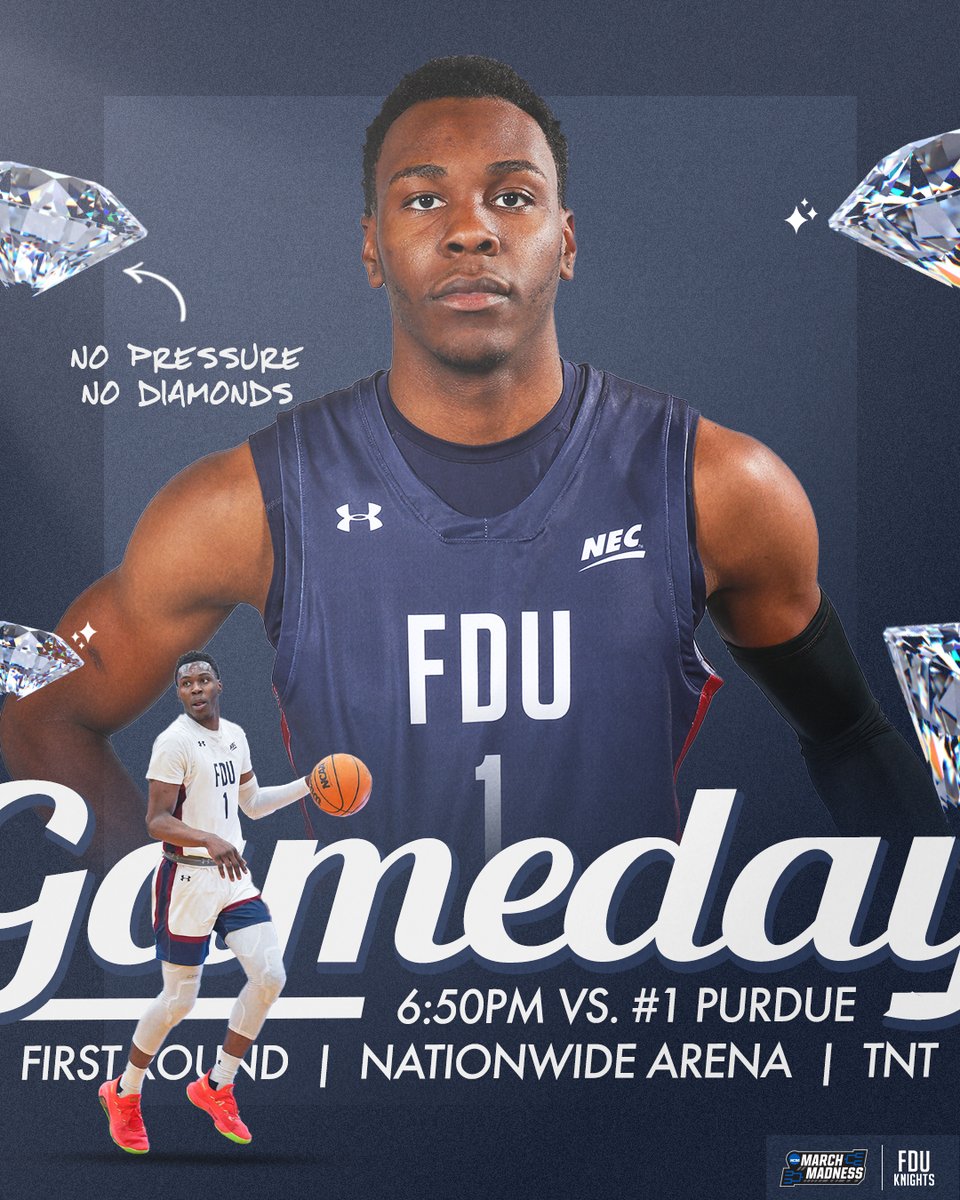 FDUKnightsMBB's tweet image. 1988. 2023.

🆚 #1 Purdue
🏆 @MarchMadnessMBB First Round
⏰ 6:50 p.m. ET
📍 Nationwide Arena (Columbus, Ohio)
📺 @tntdrama (bit.ly/40fplsl)
📊 
🎟️ bit.ly/3LtlMdZ

#reigKNIGHTed