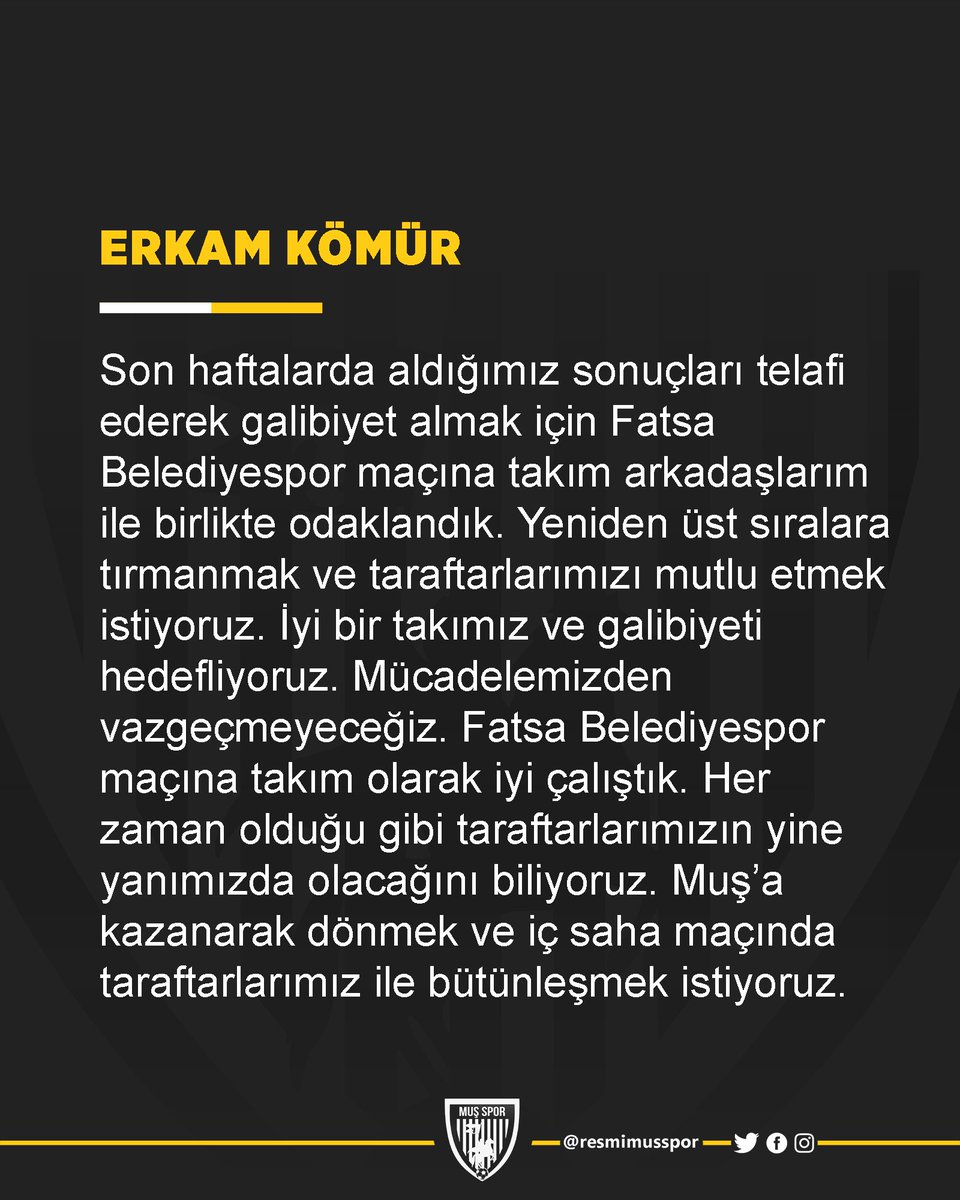 💛🤍 Futbolcumuz Erkam Kömür, Fatsa Belediyespor maçı öncesi açıklamalarda bulundu.