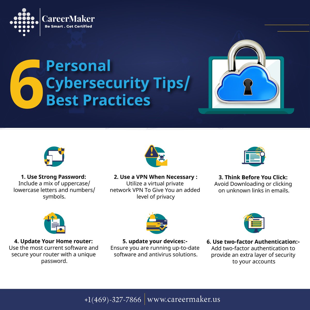 CareerMaker_Us's tweet image. 𝗙𝗼𝗹𝗹𝗼𝘄 𝗧𝗵𝗲 𝟲 𝗣𝗲𝗿𝘀𝗼𝗻𝗮𝗹 𝗖𝘆𝗯𝗲𝗿𝘀𝗲𝗰𝘂𝗿𝗶𝘁𝘆 𝗧𝗶𝗽𝘀/𝗕𝗲𝘀𝘁 𝗣𝗿𝗮𝗰𝘁𝗶𝗰𝗲𝘀!!

#EthicalHackingOnlineTraining #CyberSecurityersecuritytraining #CISSP #cybersecurityawareness #institute #trending #CyberSecurityCourses #onlinetraning #usa