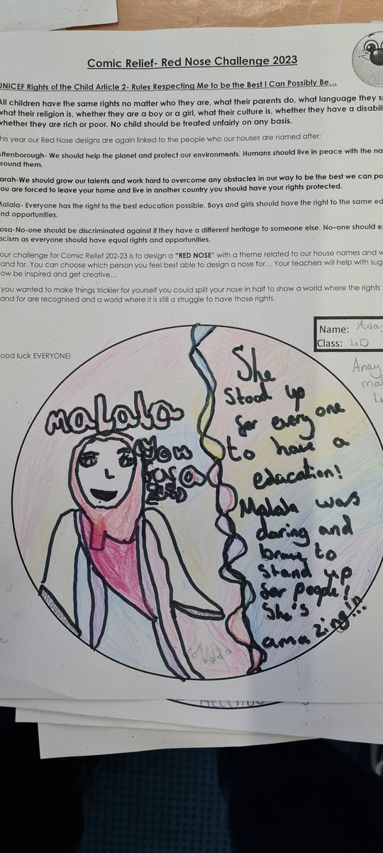 WelfordPrimary's tweet photo. #RedNoseDay #rednosechallenge What an amazing effort from a few of our pupils based on our house names (based on inspirational adults) @DavidALifeFilm @Malala @Mo_Farah @BBCRednoseday https://t.co/wVBTziFvm8