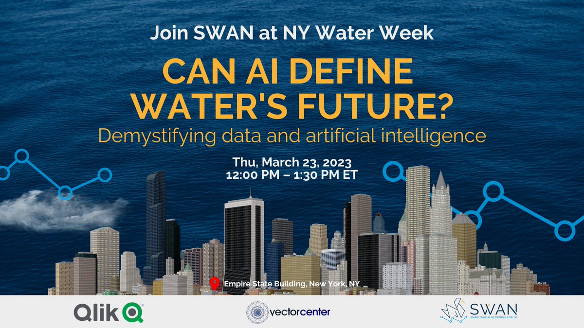 SWAN_NorthAm's tweet photo. Join us Mar 23 at NY Water Week  to discuss "Can #AI define water's future? Demystifying Data and #ArtificialIntelligence" at the UN 2023 Water Conf. REGISTER https://t.co/wx86IzjVu7 https://t.co/wn4xmFQqou