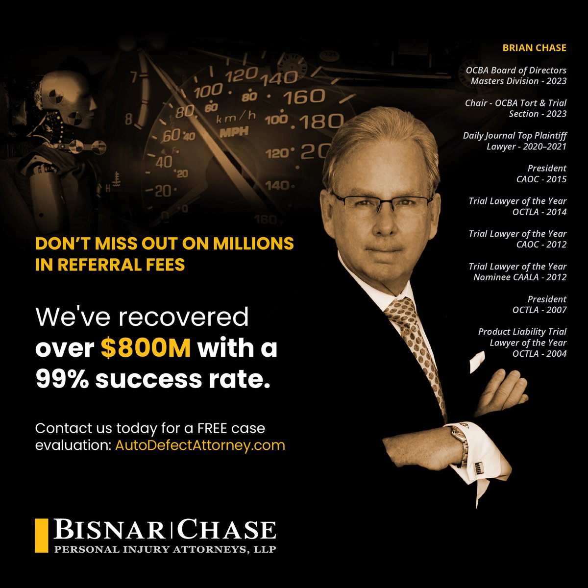 BisnarChase's tweet photo. 👉 We have paid out millions of dollars in referral fees on auto defect cases and many other types of cases. If you have an auto defect case or any other type of case you would like us to review, please contact us. #autodefect #triallawyers https://t.co/kF9R7BljgN