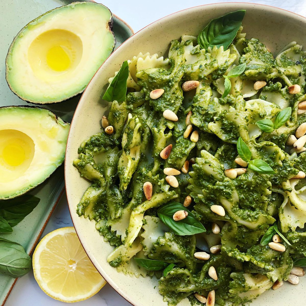 This bowl of pesto pasta by @eathappyfeelgood (IG) looks AMAZING!🤩

No need to make a homemade pesto! Use our Bonsan Green Pesto to add a deliciously zesty flavour. It's full of basil, pine kernels and olive oil. Smother over your favourite pasta shape and enjoy!💚