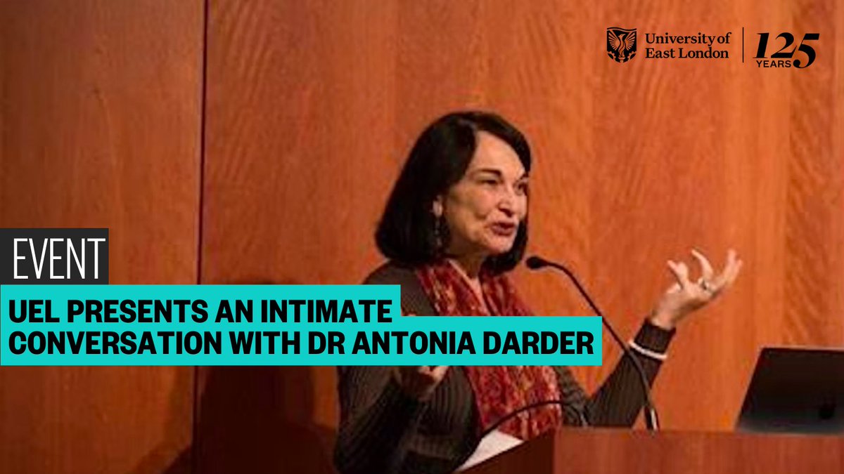 We're thrilled to present a guest lecture by Dr Antonia Darder: a Pedagogy of Love.

An Internationally recognised scholar &amp; activist, join us to learn more about her transformative work.

📅 Thurs, 23 March
🕙 12 PM

👉 Open to staff and students  eventbrite.co.uk/e/uel-presents…