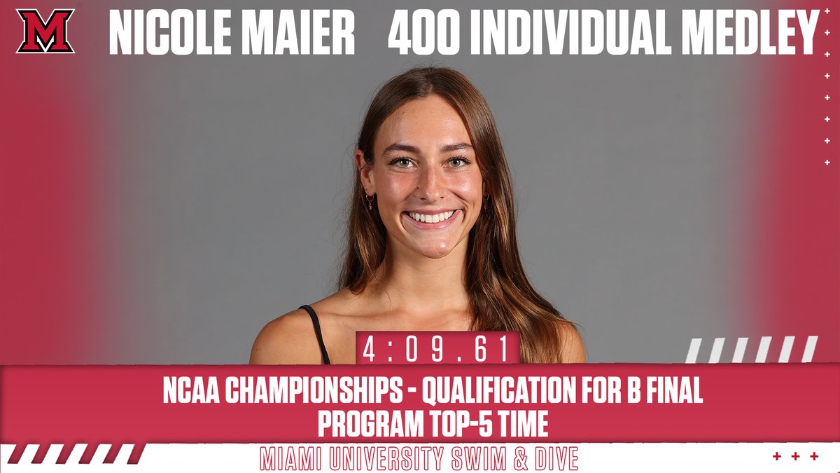 Congratulations to Nicole Maier for qualifying for the B final in the 400 IM with a time of 4:09.61 at the NCAA Championships!

#RiseUpRedHawks #GraduatingChampions
