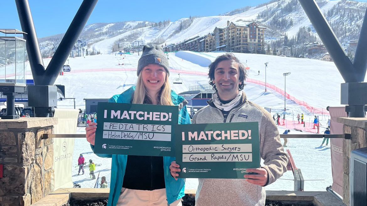 MSUMD's tweet photo. The future of medicine! Congratulations to the Class of 2023 on a wonderful Match Day. Next stop, graduation. 💚🤍#MSUMDMatch https://t.co/8OnFjRUimd