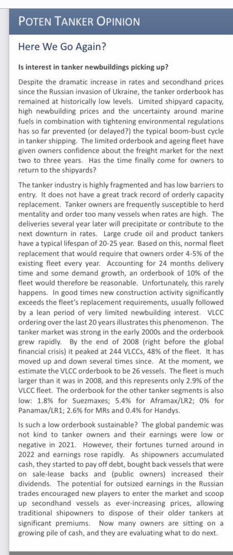 BullOnTank1's tweet photo. «Here We Go Again?

Is interest in tanker newbuildings picking up?»

New report out from @PotenPartners 

#oott #FinansTwitter $fro $hunt $oet $dht $eurn $insw $tnk $nat #scrubbers #tankers https://t.co/krBswCwHJr