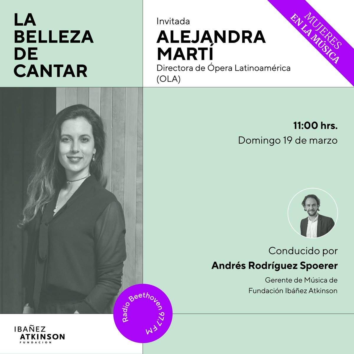 📣No te pierdas este domingo 19 la entrevista en <a href="/radiobeethoven/">Radio Beethoven</a> a nuestra directora ejecutiva, Alejandra Martí, en la que abordará, entre otros temas, el próximo Encuentro de Ópera Latinoamérica 2023 en Brasil.

Conéctate a las 11 horas (Chile) en: bit.ly/41RJLsW