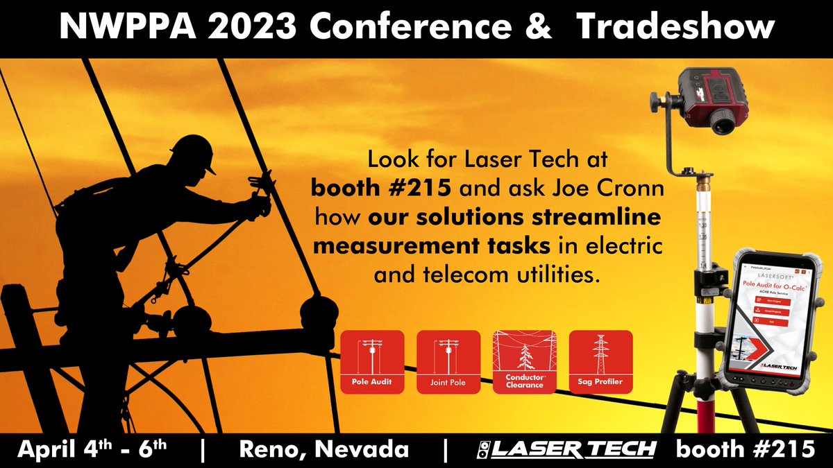 LaserTechInc_'s tweet photo. Will you be at 2023’s @NWPPAssoc Conference on engineering and operations?
If so, we'll hope to see you in Reno!
We're especially excited to tell attendees about our new apps: https://t.co/96GFhafLTh
Stop by booth 215 for a live demonstration 🤝 #NWPPA https://t.co/bGlF6GhpsH