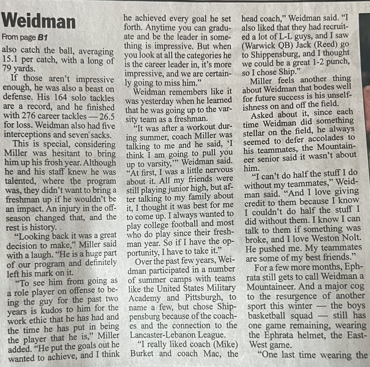 WeidmanSabrina's tweet photo. @MattPawlik5 wrote a great article in the Ephrata review about Andre Weidman! Thank you! Can't thank his coaches and trainer enough for being such amazing mentors for Andre throughout the years! 
💜💛⏩❤️💙 https://t.co/SU4gqir2NZ