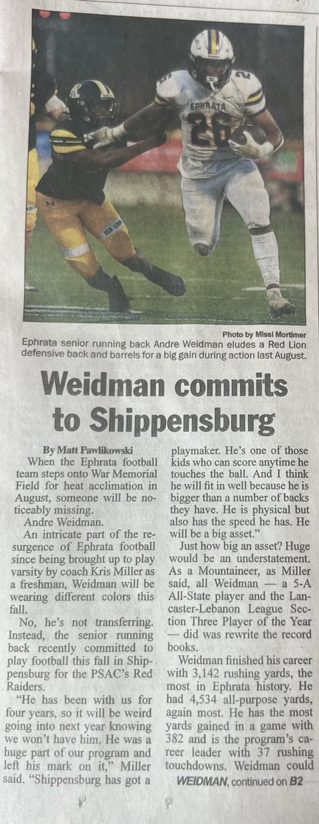 WeidmanSabrina's tweet photo. @MattPawlik5 wrote a great article in the Ephrata review about Andre Weidman! Thank you! Can't thank his coaches and trainer enough for being such amazing mentors for Andre throughout the years! 
💜💛⏩❤️💙 https://t.co/SU4gqir2NZ