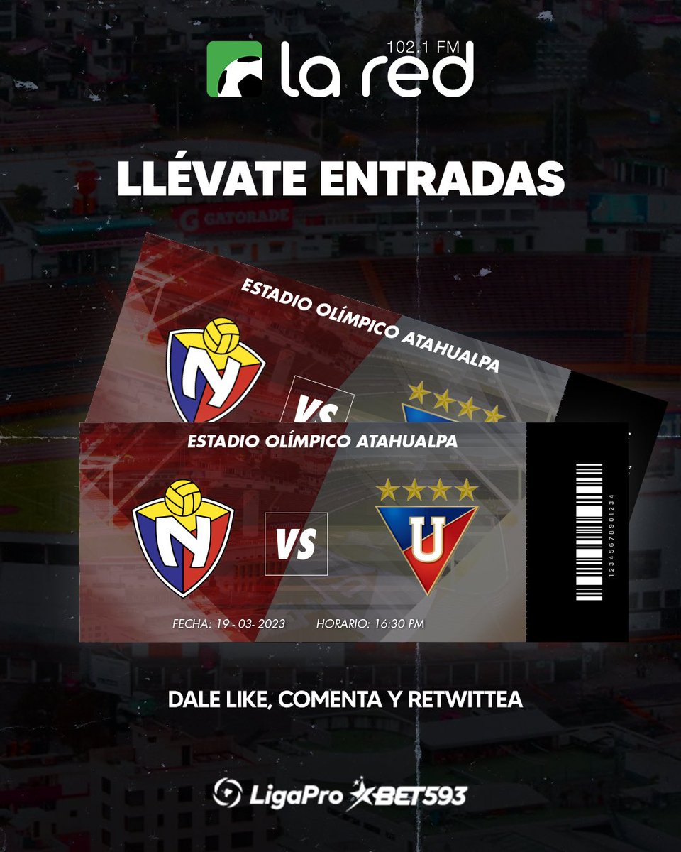 laredecuador's tweet photo. 🔥SORTEO🔥 Tenemos entradas para el duelo entre @elnacionalec y @LDU_Oficial Gracias a @GanaPlayEC 

1. Síguenos en twitter 
2. Comenta tu pronóstico para el Partido 
3. Dale ❤️ a este tweet 

Sorteo a las 19:00 🎊🎙️ https://t.co/0e1sLK97Nl