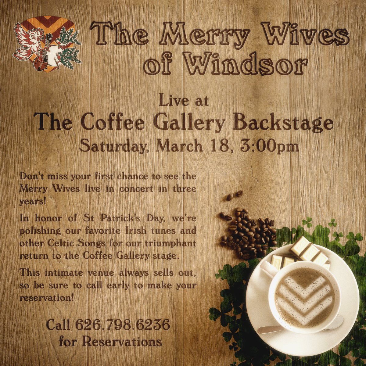 MerryWives's tweet photo. Who's ready to get sham-ROCKED? We sure are, and we can't wait! See you tomorrow! 🍀🎶☕

#saintpatricksday #slainte #irish #irishmusic #irishculture #celtic #celticmusic #celticband #livemusic #liveentertainment #merrywives #coffeegallerybackstage #altadena #pasadena #sgv https://t.co/BqMX02GR4a
