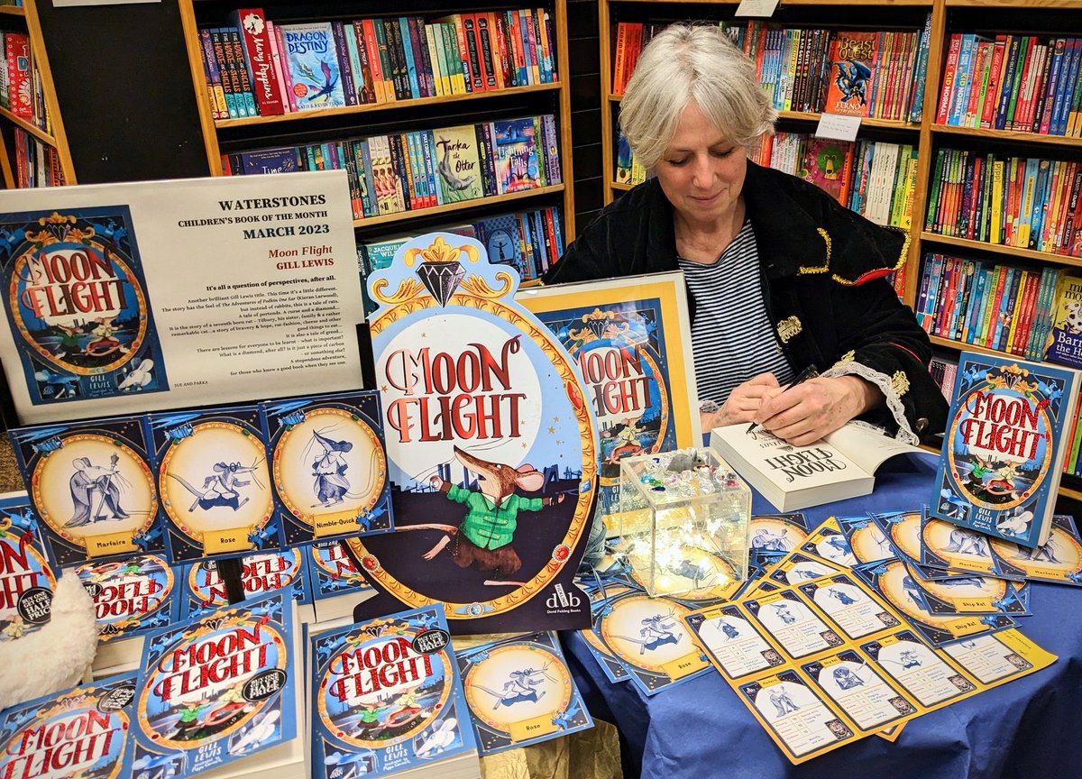 WaterstonesO2's tweet photo. The brilliant @gill__lewis today signing our copies of #moonflight - our @Waterstones Children's Book of the Month! Do not miss this epic rat adventure tale -  get your copy and exclusive post cards in store now! https://t.co/KQGJFiocSY