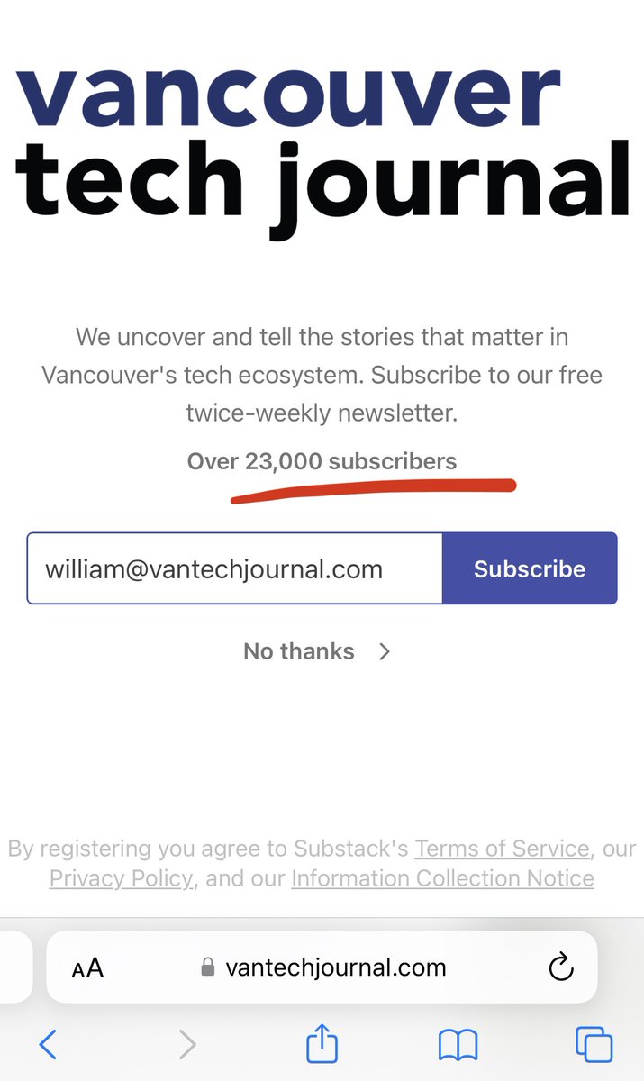 William Johnson (@notionport) on Twitter photo I actually love how substack doesn’t let us lie about <a href="/vantechjournal/">Vancouver Tech Journal</a> subscriber numbers. They code that metric into the welcome page! 👀 I actually love how substack doesn’t let us lie about <a href="/vantechjournal/">Vancouver Tech Journal</a> subscriber numbers. They code that metric into the welcome page! 👀