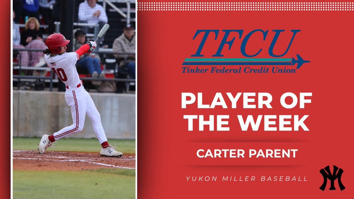 YukonMillerBB's tweet photo. Carter Parent (2024)

🔥.545 BA, 6 RBI, 3 2B, 3B, 4 SB 🔥 

🏟️ Player of the Week sponsored by Tinker Federal Credit Union ✈️ https://t.co/eX34jKbMAR