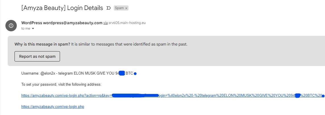 linuxct's tweet image. Oh wow, that&apos;s a first one for me. Using a probably legitimate/now hacked WordPress instance to send spam _as part of the WP username field_. 

Nope, not using the SMTP directly, just creating accounts in the hacked instance to send spam through the default &quot;new user&quot; template.