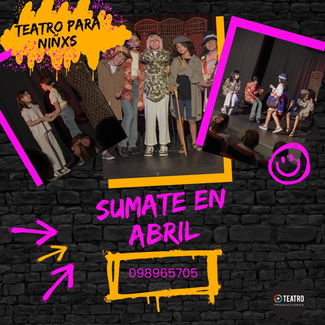 🎭 Teatro para niñxs 🎭

Sumate en Abril a este espacio de juego, diversión y compartir ♥️

📍Las Piedras

📱098965705 

Profe <a href="/agustrias7/">agus trias</a>