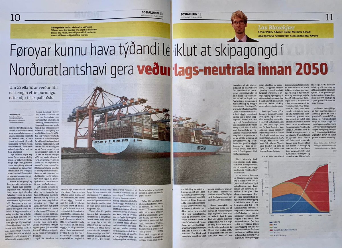 LauBlaxe's tweet photo. A first for me to get an op-ed in #FaroeIslands print media. This one is about opportunities for #ZeroEmissionShipping. Thanks @mohrolsen for translation and evidence. https://t.co/tQVCIMfc5K