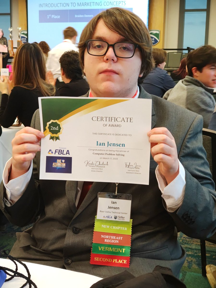 knwilson's tweet image. Second place in computer problem solving! Great Job! #rvtc2 #FBLAVT #VTED