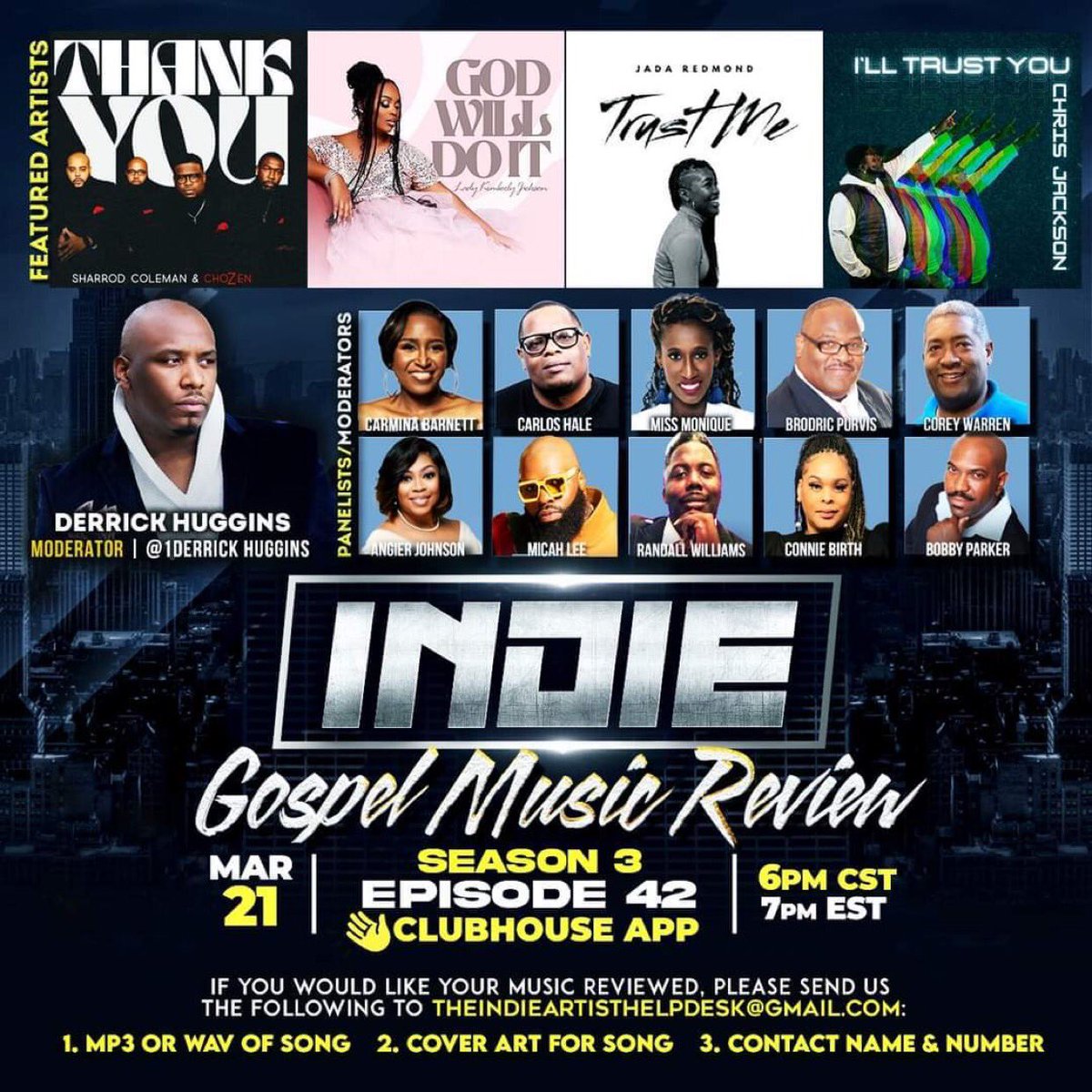 🗣️🗣️TUESDAY, MARCH 21, 2023! 

🚨🗣️NEW TIME! 6PM CST/7PM EST!!!🚨

The INDIE Artist Help Desk (<a href="/MyIndieHelpDesk/">The INDIE Artist Help Desk</a>) and the National Association of Radio &amp; Music Promoters - @The.NARMP RETURNS with Episode #42 of the #INDIEGospelMusicReview on #Clubhouse!