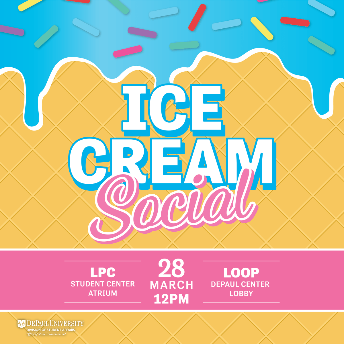 DePaulLoopLife's tweet photo. Get ready to kick off Spring Quarter! Celebrate the start of the quarter with a custom DePaul ice cream bowl and free ice cream sundae! Join us in the Loop Campus on Tuesday, March 28th, in the DePaul Center Lobby from 12 PM – 2 PM! 

Have a great spring break! 🍦 https://t.co/U4Xg3zBPaX