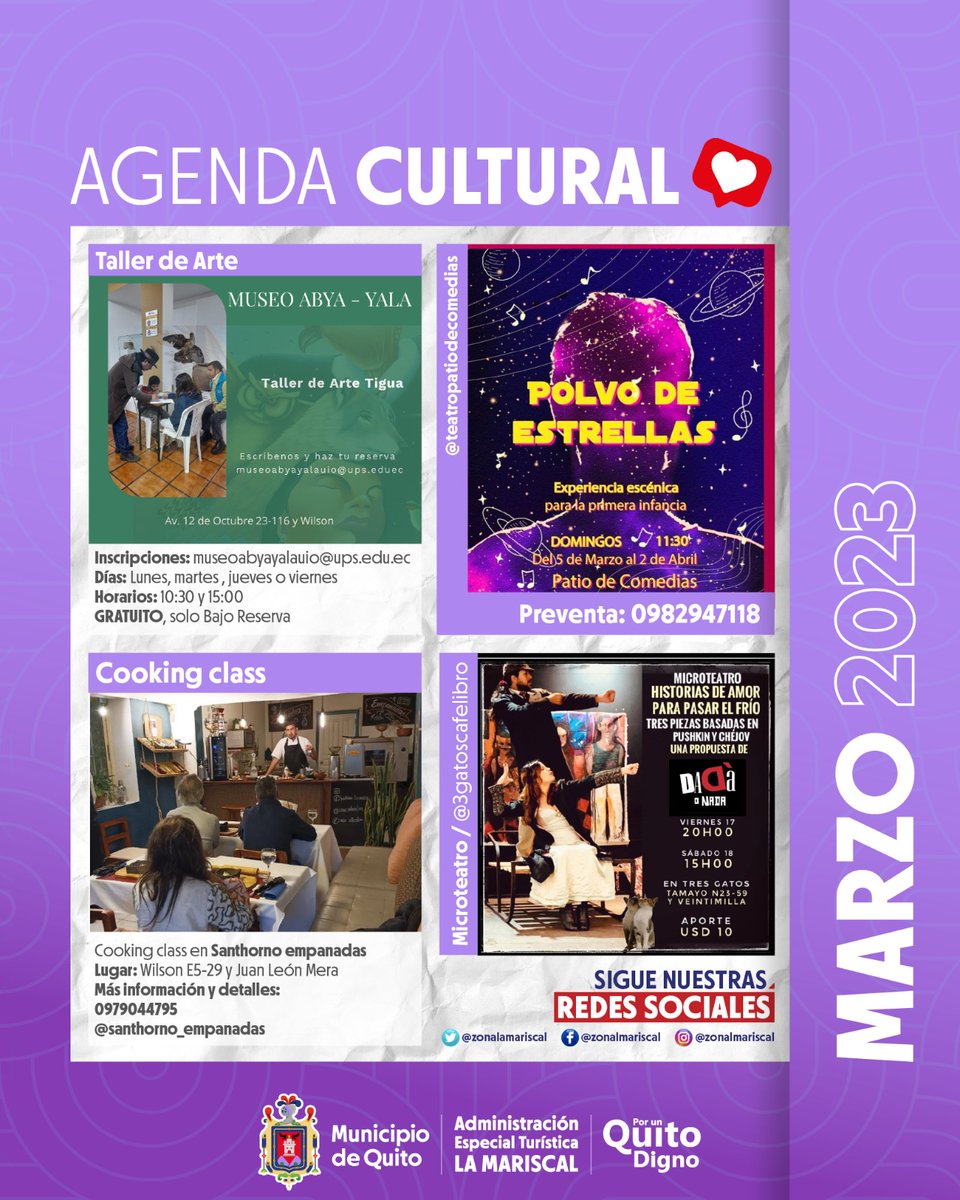 zonalamariscal's tweet image. Te traemos las mejores actividades para este fin de semana! 
🧐Revisa las actividades culturales que tenemos en La Mariscal: teatro 🎭, baile 💃y arte.

#YoAmoQuito #RescatemosLaMariscal #PorEllas #ZonalesEnAcción