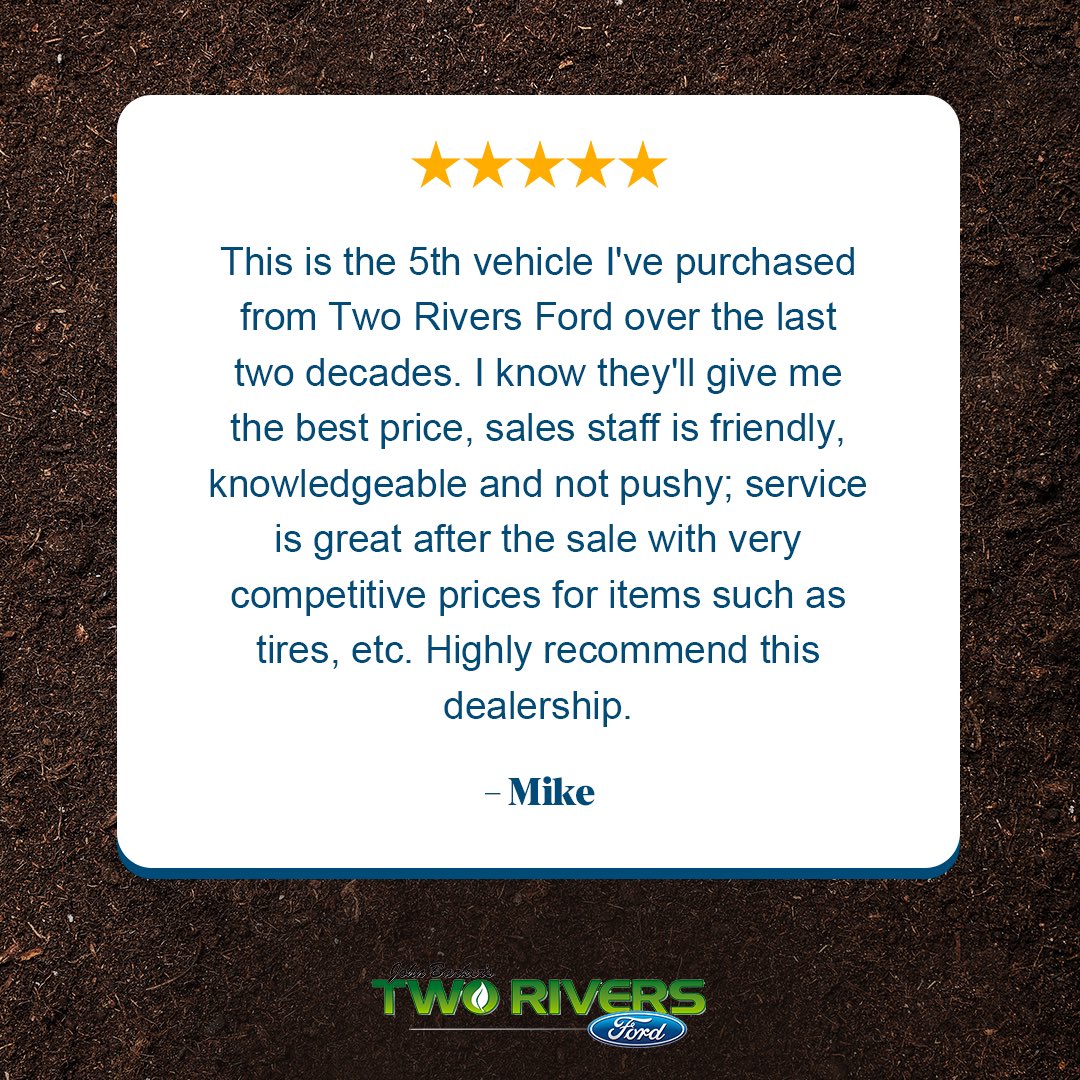 TwoRiversFord's tweet photo. This is what we’re all about at #TwoRiversFord 🤠 We are relationship people, not transaction people! Thanks for the amazing #GoogleReview, Mike! https://t.co/eeW83kNN5y
