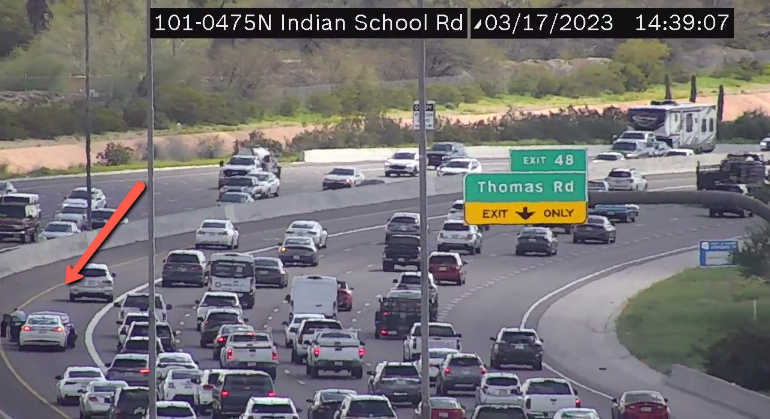 ArizonaDOT's tweet photo. Loop 101 Pima southbound near Thomas: A crash is blocking the HOV lane.

#Loop101 #phxtraffic https://t.co/pY2blHlJ2Q