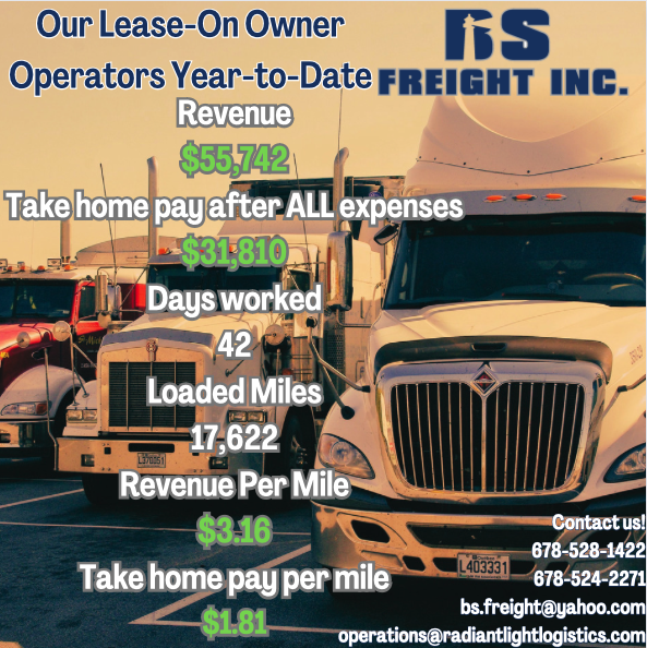 LogisticsLight's tweet image. Drivers! Interested in seeing what we can do for you? Our Full Truckload side of Radiant Light, BS Freight, is always looking for new owner-operators to help through this down market. Check out what one of our Lease-On Owner Operators was able to do in a FLATBED in 2023 alone: