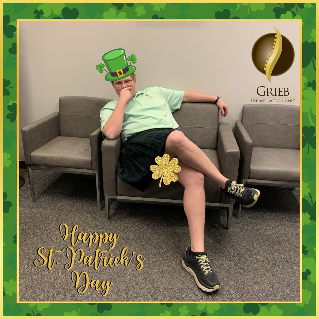 GriebChiro's tweet photo. Top o the mornin to ya from Grieb Chiropractic Clinic.  Side note: Dr. Rowan IS wearing shorts! #GriebChiropracticClinic #Chiropractor #ChiropracticCare #Health #HealthyLiving  #WexfordChiro #St.Patrick'sDay https://t.co/ZColMj8Z51