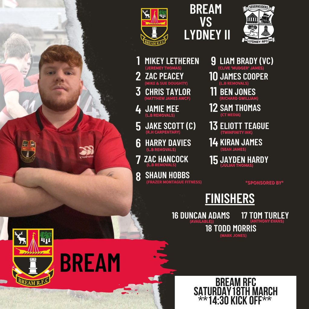 BreamRFC's tweet photo. ⭐️SQUAD ANNOUNCEMENT⭐️

Here Is Your 1s Squad To Take The Field This Saturday In Their Forest Derby Against Lydney United  !!

1s Vs Lydney United (H) - * 14:30 Kick Off*

A Massive Shout To All Of Our Continued Sponsors.

All Support Is Greatly Appreciated! 

#WEAREBREAM https://t.co/Hhn1y2id2Q