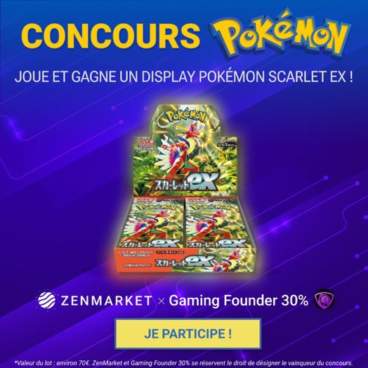 🎁 #Concours

Tente de gagner la box Pokémon Scarlet &amp; Violet d'une valeur de 70€ !

CONDITIONS :

🌐Follow @gamingfounder &amp; <a href="/zenmarket_fr/">ZenMarket France</a> 
🔁RT ce Tweet
👥Mentionne 1 ami(e) en commentaire