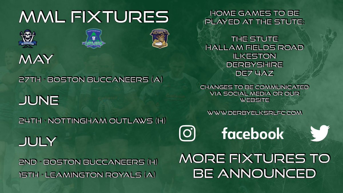The Derby Elks fixtures for the 2023 Rugby League season are here! 

Plenty of games to be played so if you’re interested in joining drop us a message. 

#COYE 🦌
