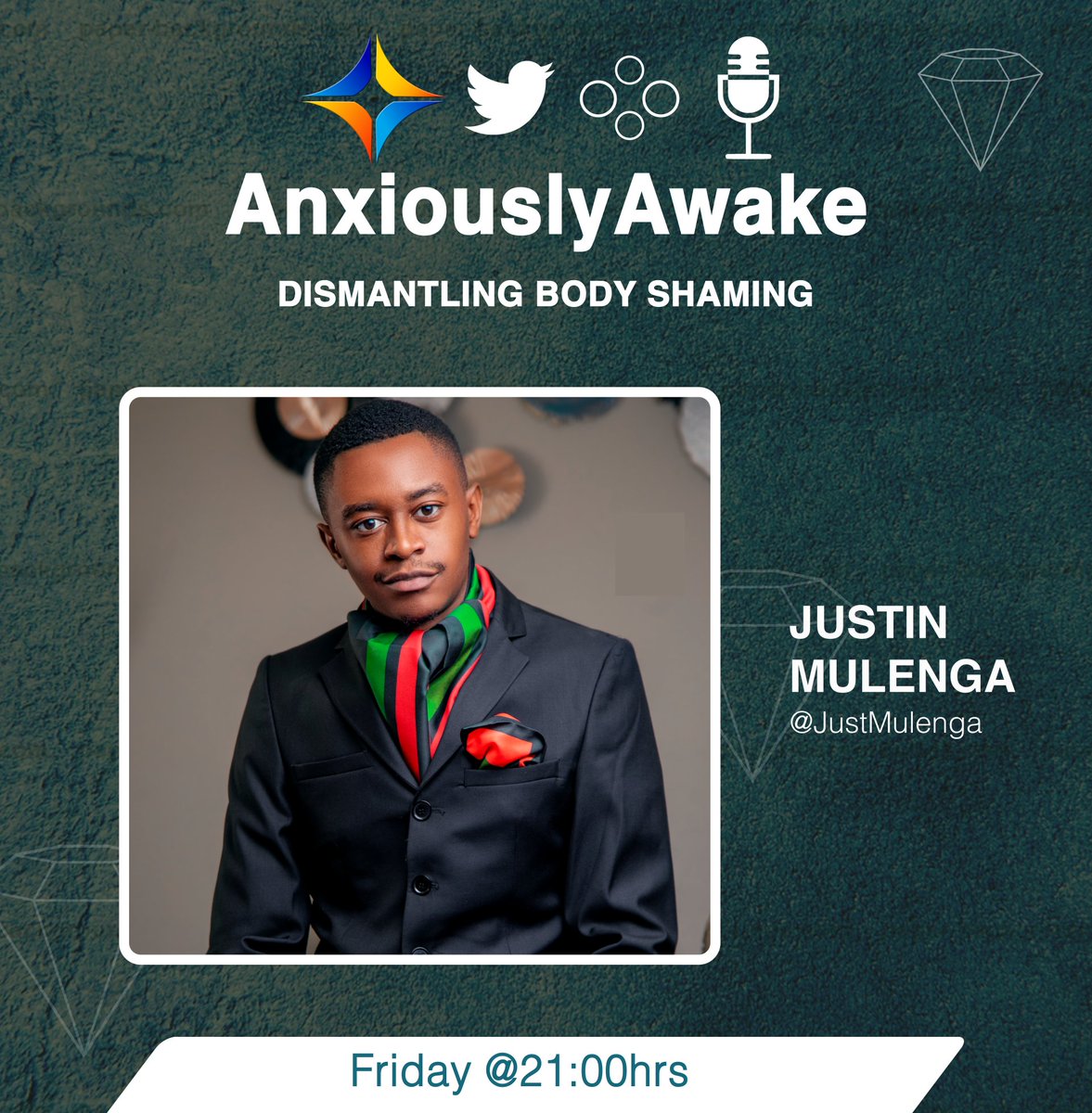 JustMulenga's tweet photo. Tonight on my Anxiously Awake space, “Body Shaming?” Where did this come from? Listen in at 21:00hrs via @diamondtvzambia. Set a reminder below 👇🏽 https://t.co/aiHtpLzfxw