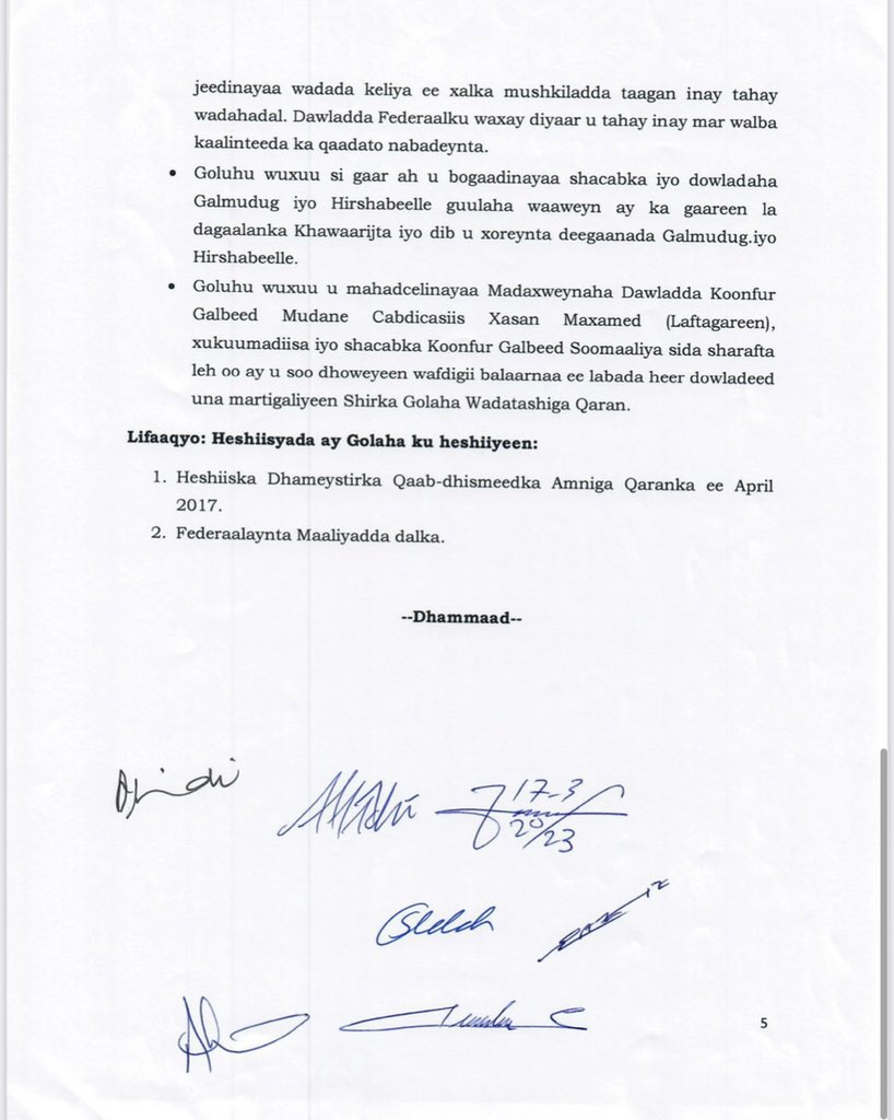 MrQoorqoor's tweet photo. We have just concluded the 5th NCC session in Baidoa, together with FGS and FMS leaders. National security, elections and fiscal federalism where among agendas discussed and agreed.

See the communique below.
#Baidoa https://t.co/s4Pori1clW
