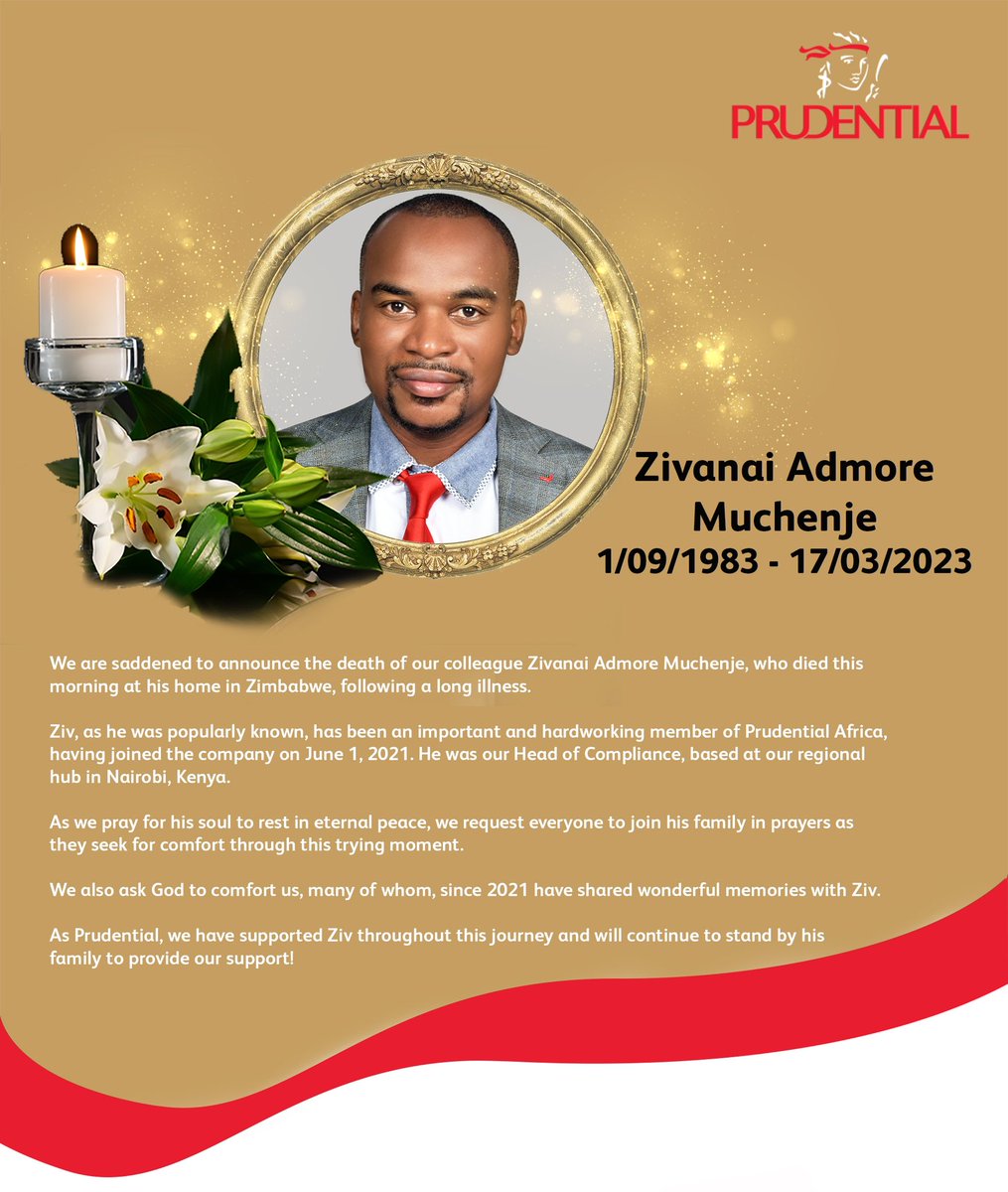 We are saddened to announce the death of our colleague Zivanai Admore Muchenje, who died this morning at his home in Zimbabwe, following a long illness.