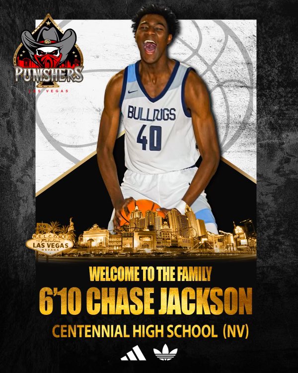 Excited to welcome 6’10 Chase Jackson of @CentennialHSBB to the Las Vegas Punishers Family. 

Welcome to the family 🤫

#LvPunishers 
#RememberTheWhy 
#PunishersMentality 
#DaPunishersProcess 😤