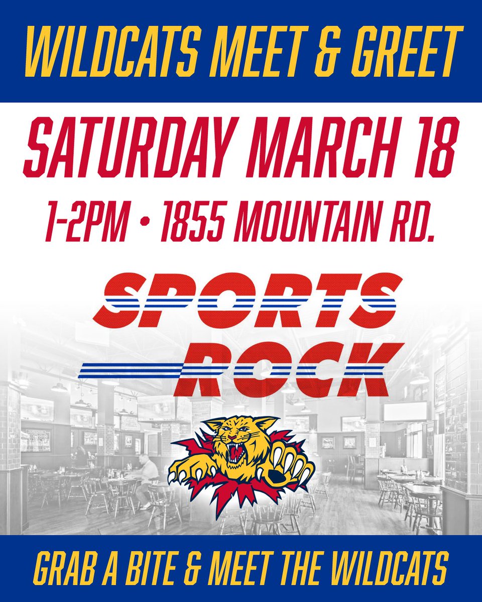 Get out to the Wildcats Meet &amp; Greet on Saturday at Sports Rock, 1855 Mountain Road. 
Grab a bite &amp; meet the Cats from 1-2pm.

Venez à la rencontre des Wildcats samedi à Sports Rock au 1855 Mountain Road. 
Mangez et rencontrez les Wildcats entre 13h et 14h.

#DefendTheDen