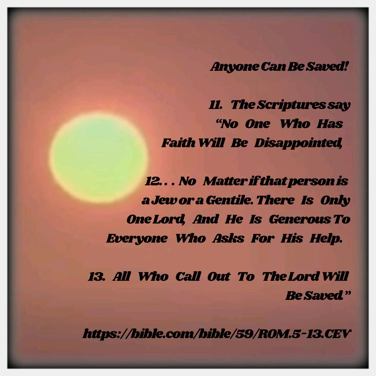 eagibbs's tweet photo. Anyone Can Be Saved! "Moses said a person could become acceptable to God by obeying the Law. He did this when He wrote, 'lf you want to live, you must do all the Law Commands.' "
https://t.co/2wHOGpPPc3 https://t.co/bWZzkWDvHD