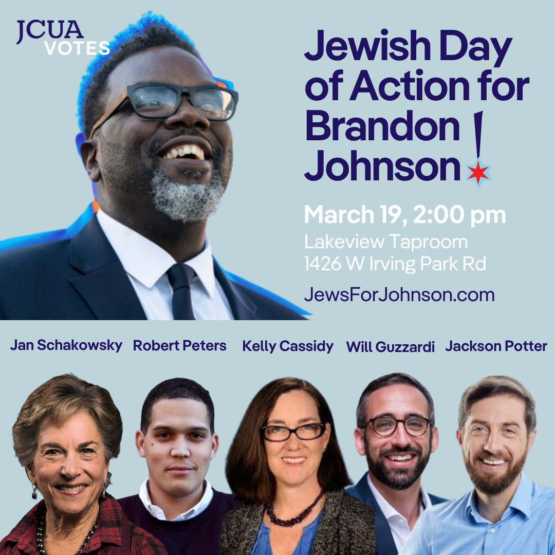 jcua_votes's tweet photo. What are your Sunday plans? Come hang with the #JewsforJohnson in Lakeview!

Join a stellar crew, including @RepSchakowsky, @RobertJPeters, @RepKellyCassidy, @WillGuzzardi, and @jacksonpCTU, as we work to elect @Brandon4Chicago!

Register: https://t.co/fSGEihJwmc https://t.co/CCO9worFqo