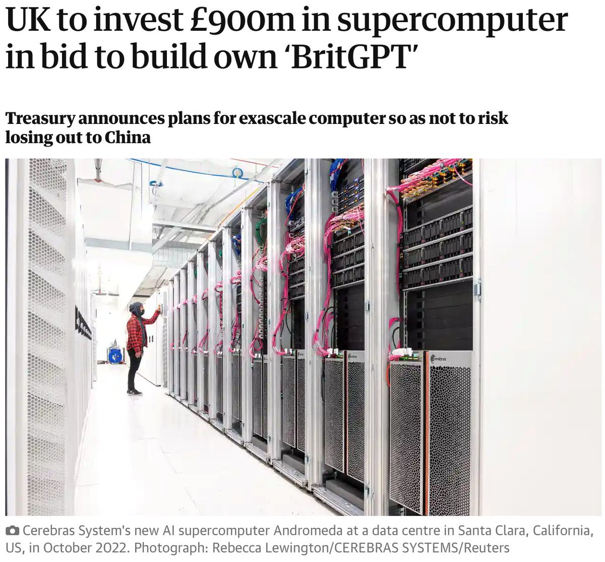 andrewdfeldman's tweet photo. Its pretty cool when your product becomes the face of large scale international AI computing. Here is a picture of the @Cerebras Andromeda super cluster ...for those interested--16x Cerebras CS-2s, 13.6 Million AI cores... https://t.co/xzZ7iuJXPX