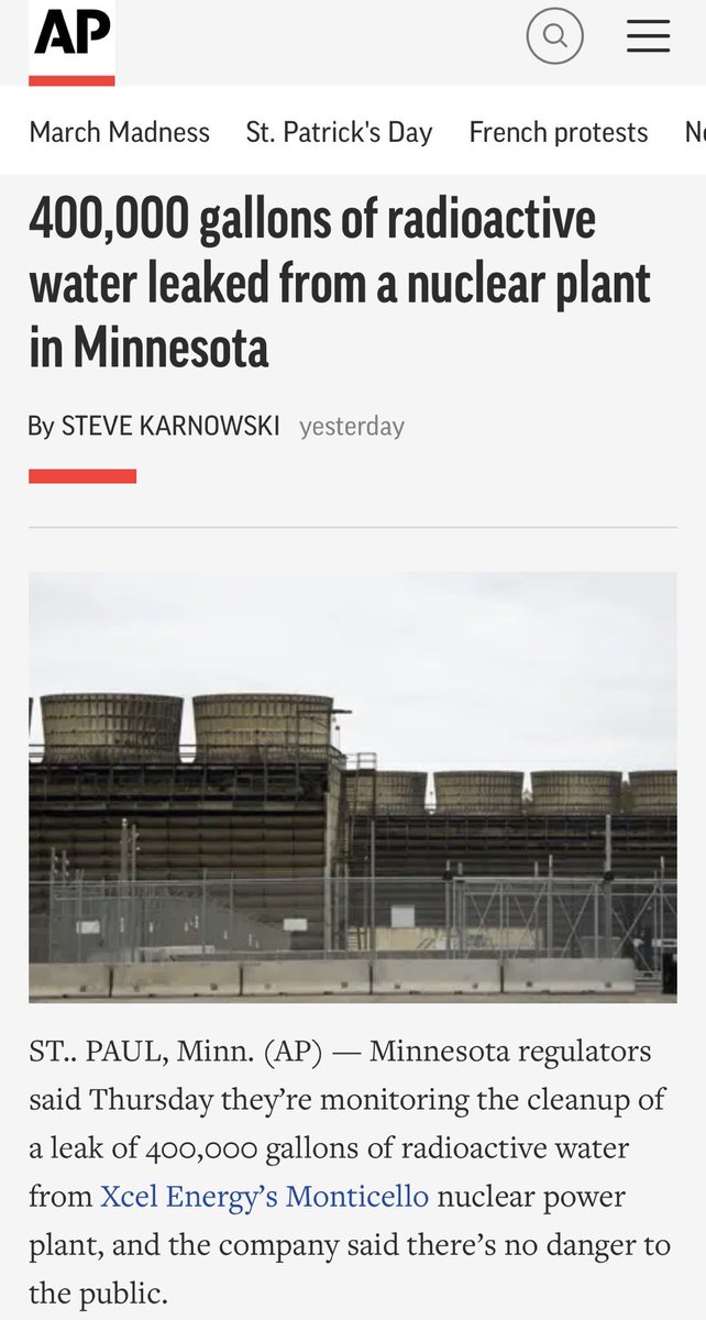 realstewpeters's tweet photo. UNRESTRICTED WARFARE ALERT!

400,000 gallons of RADIOACTIVE WATER leaked from Minnesota's Xcel Energy Monticello 5 months ago and was NOT disclosed to the public. 

But no worries, Xcel says the public is safe. 

These people are trying to KILL us! https://t.co/GFEf4dCExa