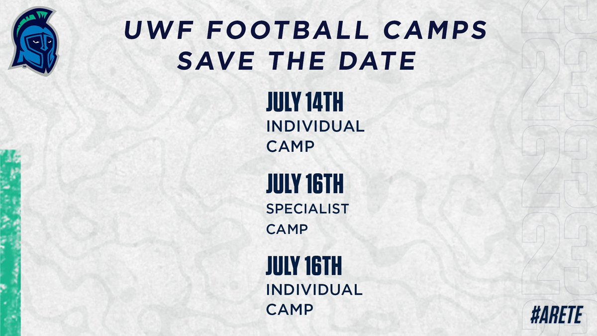 2023 UWF Football Camp Dates! 🏈🏝
Times, details and how to register will be released soon!  #GoArgos
