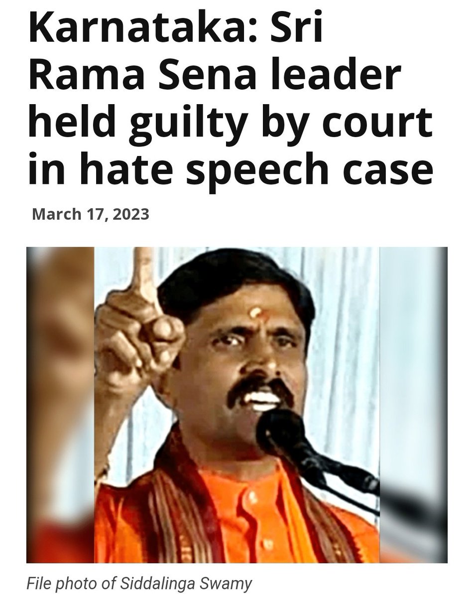 A Karnataka local court held Sri Rama Sena state President Siddalinga Swamy, pontiff of Karuneshwara Mutt in Andola, guilty of hate speech!

On January 2, 2015, he had delivered a speech against Muslims at a public function in Govt Junior College Grounds in Yadgir!

By <a href="/SanaEjaz_/">Sana Ejaz</a>