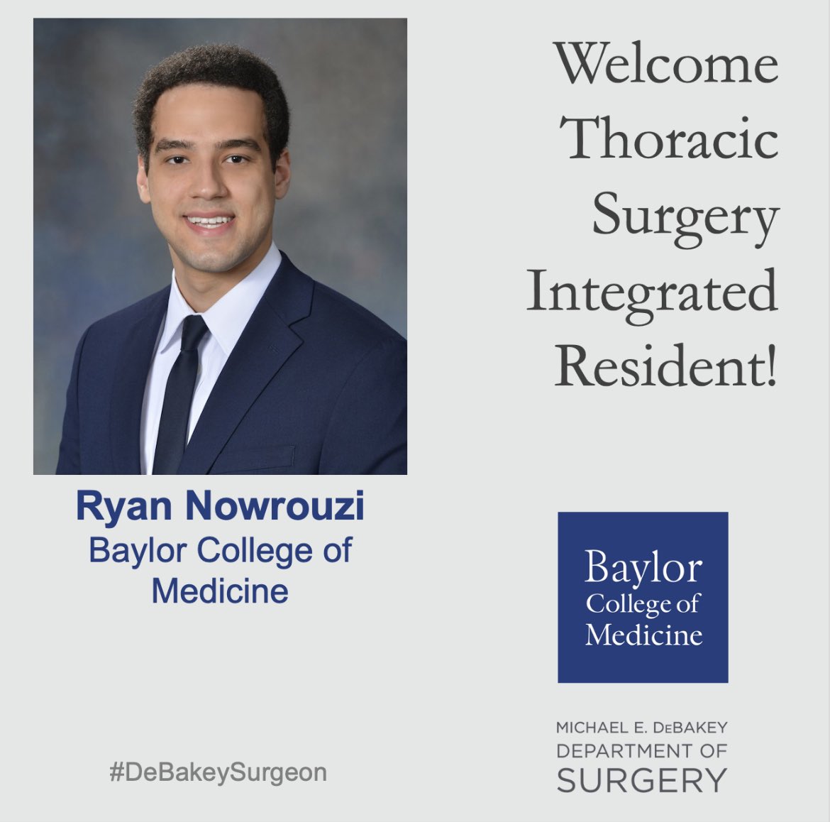 Congratulations @ryannowrouzi and welcome to the adventure of a lifetime!! We are so excited for you to join the team! 
#DeBakeySurgeon #Match2023 @BCM_Surgery