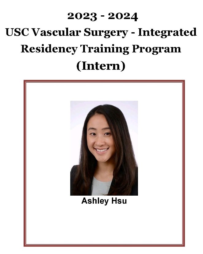 Please join us in welcoming our newest intern, (soon-to-be Dr.) Ashley Hsu, to our Integrated #Vascular #Surgery #Residency here at @KeckMedUSC @LACUSCMedCenter @USCArcadia!!!

Thank you for choosing us!
#Match2023 #MatchDay #Match #CallVascular #SurgeryTwitter