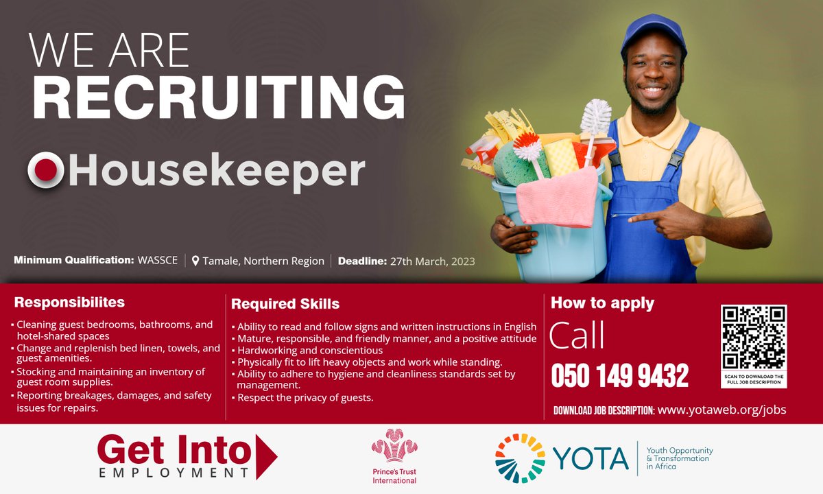 This opportunity is limited to our Tamale youth!🤩
Are you an 𝐮𝐧𝐞𝐦𝐩𝐥𝐨𝐲𝐞𝐝 𝐲𝐨𝐮𝐭𝐡 𝐧𝐨𝐭 𝐜𝐮𝐫𝐫𝐞𝐧𝐭𝐥𝐲 𝐩𝐮𝐫𝐬𝐮𝐢𝐧𝐠 𝐚𝐧 𝐞𝐝𝐮𝐜𝐚𝐭𝐢𝐨𝐧? Youth Opportunity and Transformation in Africa is offering you the unique chance to undergo...

@PrincesTrustInt